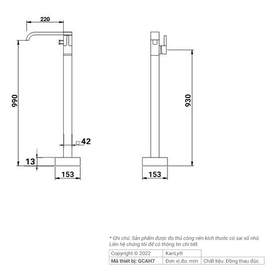Vòi Xả Bồn Đặt Sàn Nóng Lạnh Bằng Đồng Kanly GCAH7