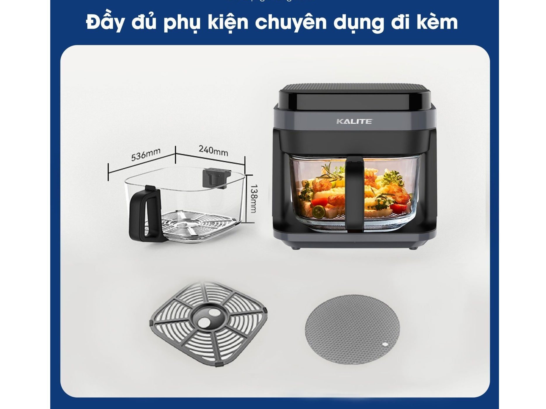 Nồi chiên không dầu Kalite KL6000 đi kèm thêm các phụ kiện để hỗ trợ quá trình nấu nướng