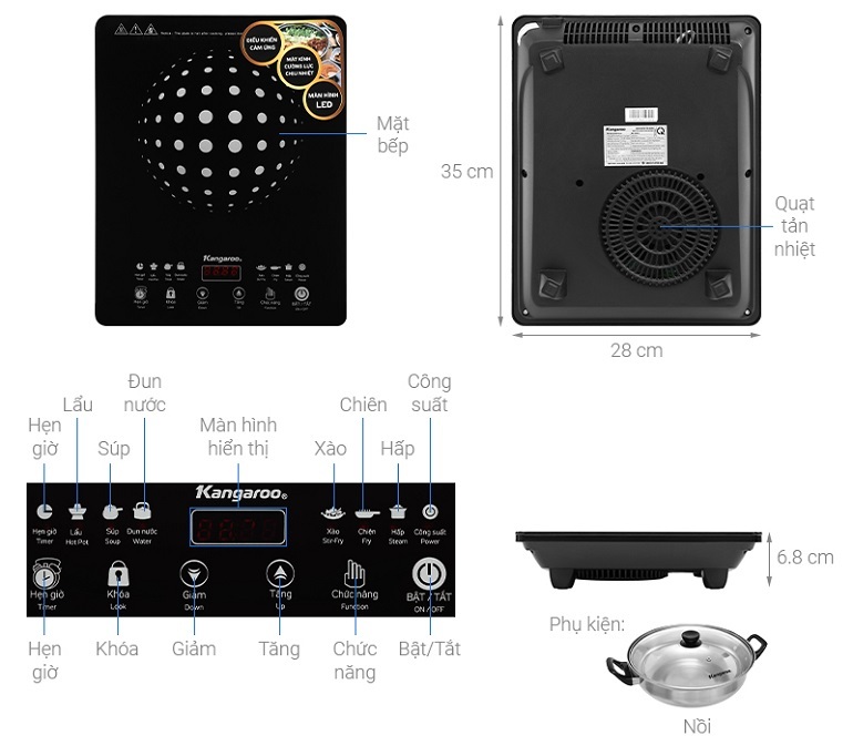 Bếp từ dương 1 vùng nấu Kangaroo KG18IH1 Bếp từ dương 1 vùng nấu Kangaroo KG18IH1