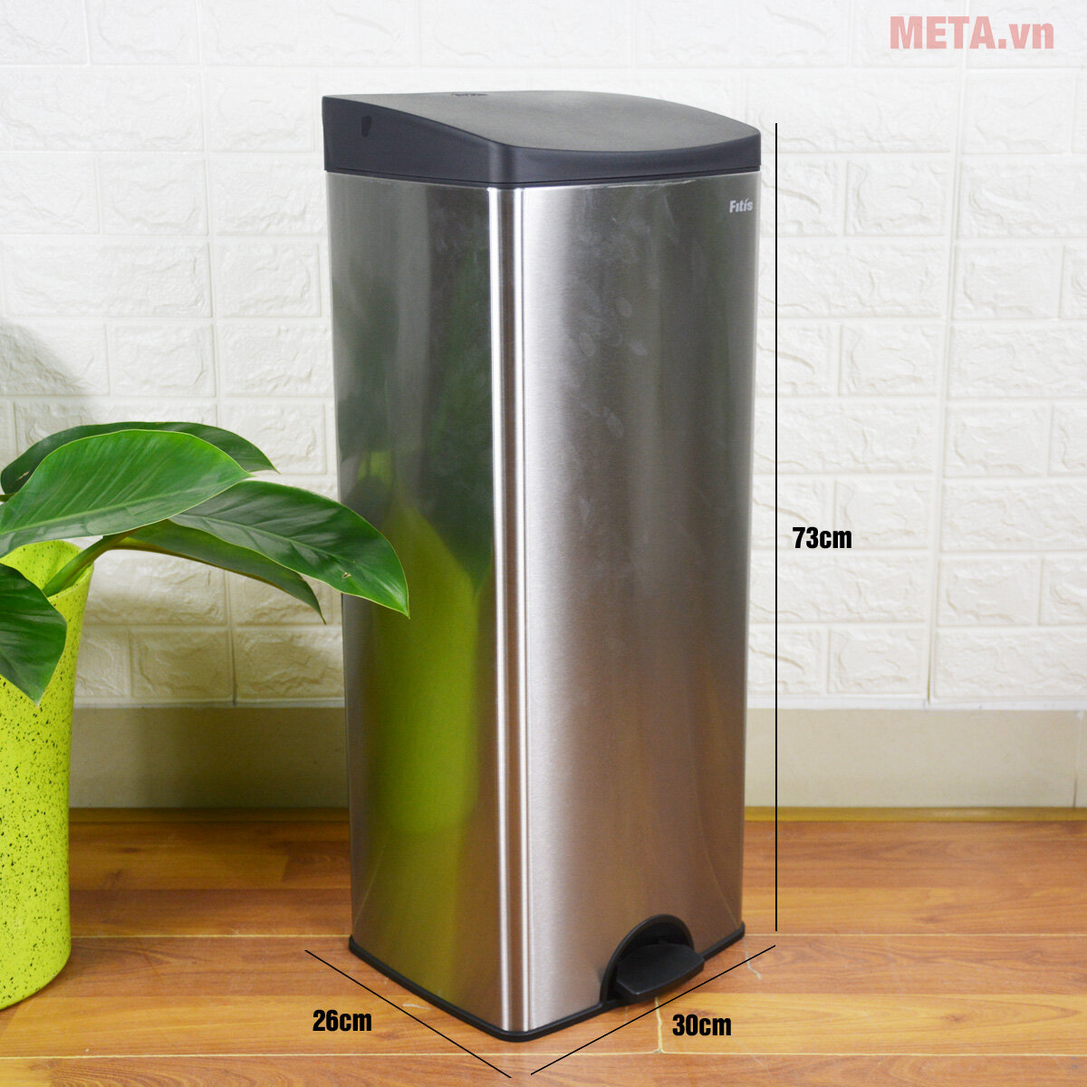 Thùng rác inox đạp vuông lớn Fitis SPL1-901 - 22L (bạc)