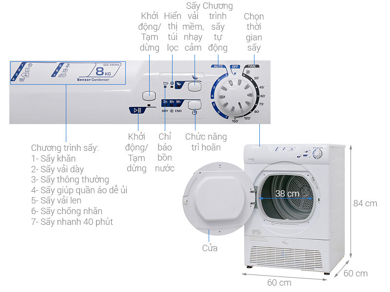 Máy sấy Candy 8kg GCC 580NB-S Máy sấy Candy 8kg GCC 580NB-S