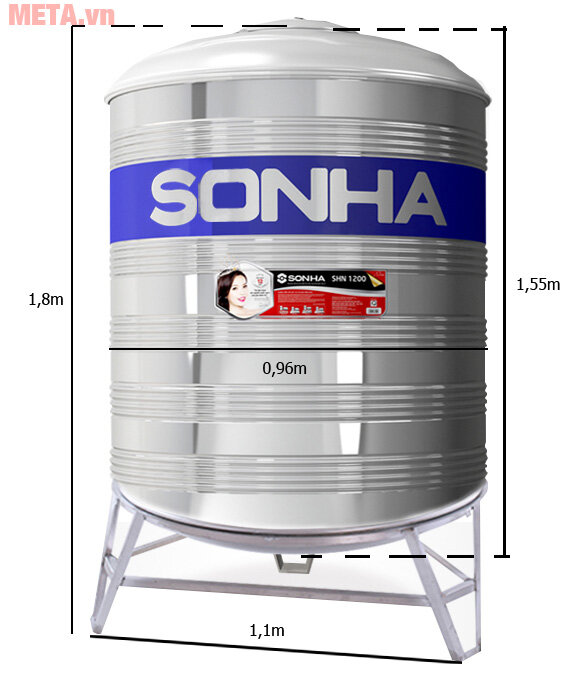 Bồn nước inox Sơn Hà đứng SH1000 (F960) - 1.000 lít