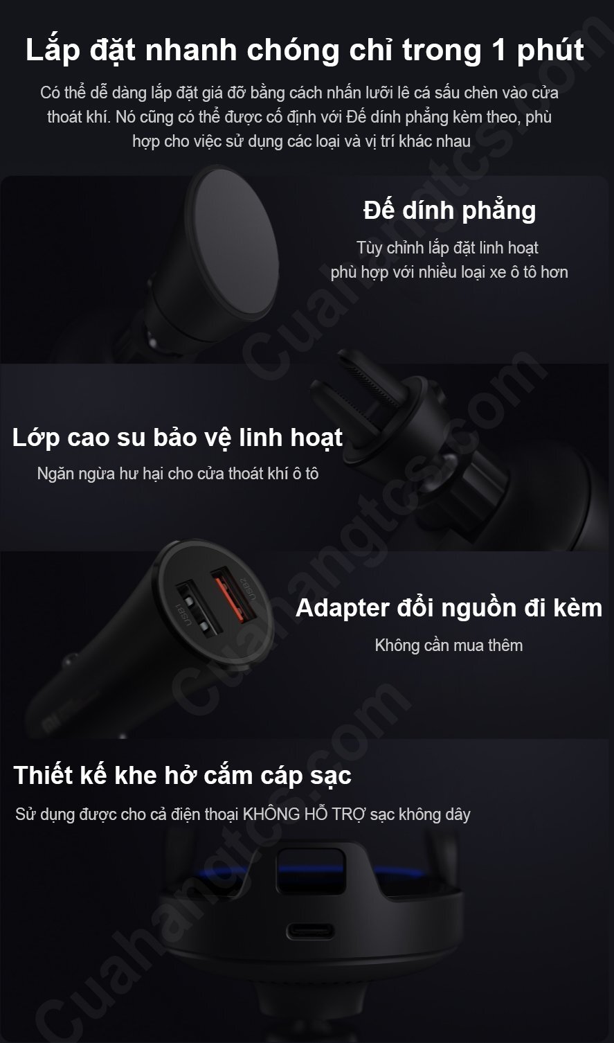 Kẹp điện thoại kiêm sạc không dây ô tô Xiaomi WCJ02ZM