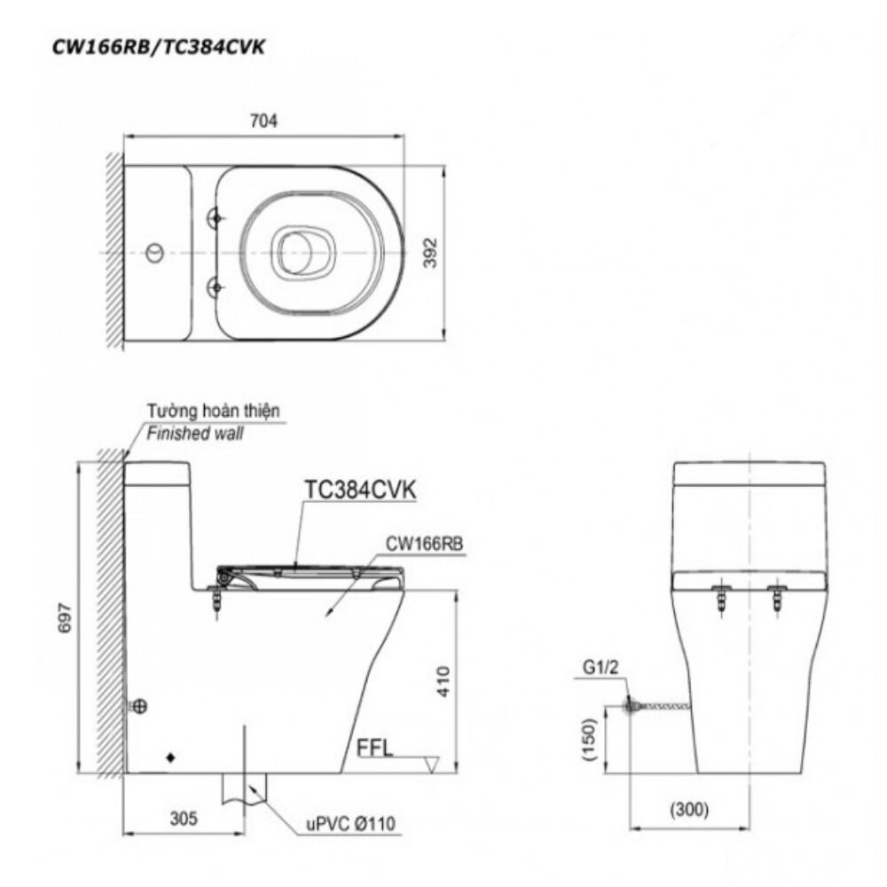 Bồn cầu một khối nắp êm TOTO CW166RB