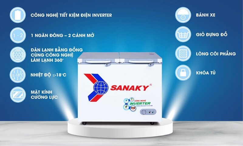 Tủ đông Sanaky inverter 1 ngăn 210 lít VH-2599A4K