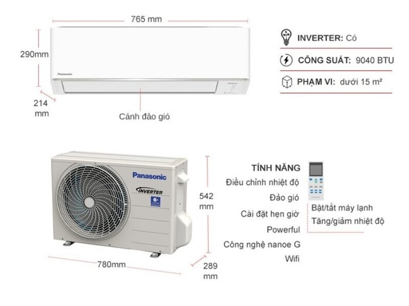Điều hoà Panasonic Inverter 9000 BTU 2 chiều YZ9AKH-8 thiết kế