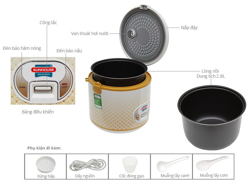Nồi cơm điện Sunhouse 2.8 lít SH 830 Nồi cơm điện Sunhouse 2.8 lít SH 830