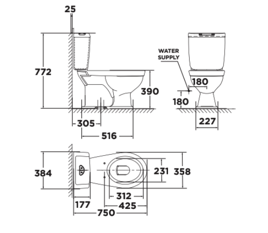 Bản vẽ kỹ thuật bồn cầu 2 khối American Standard VF-2321SL nắp êm