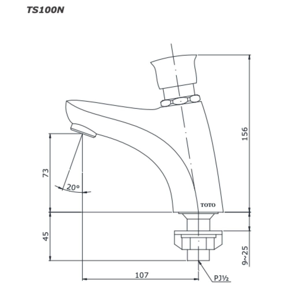 Bản vẽ kỹ thuật vòi chậu nước lạnh TS100N TOTO