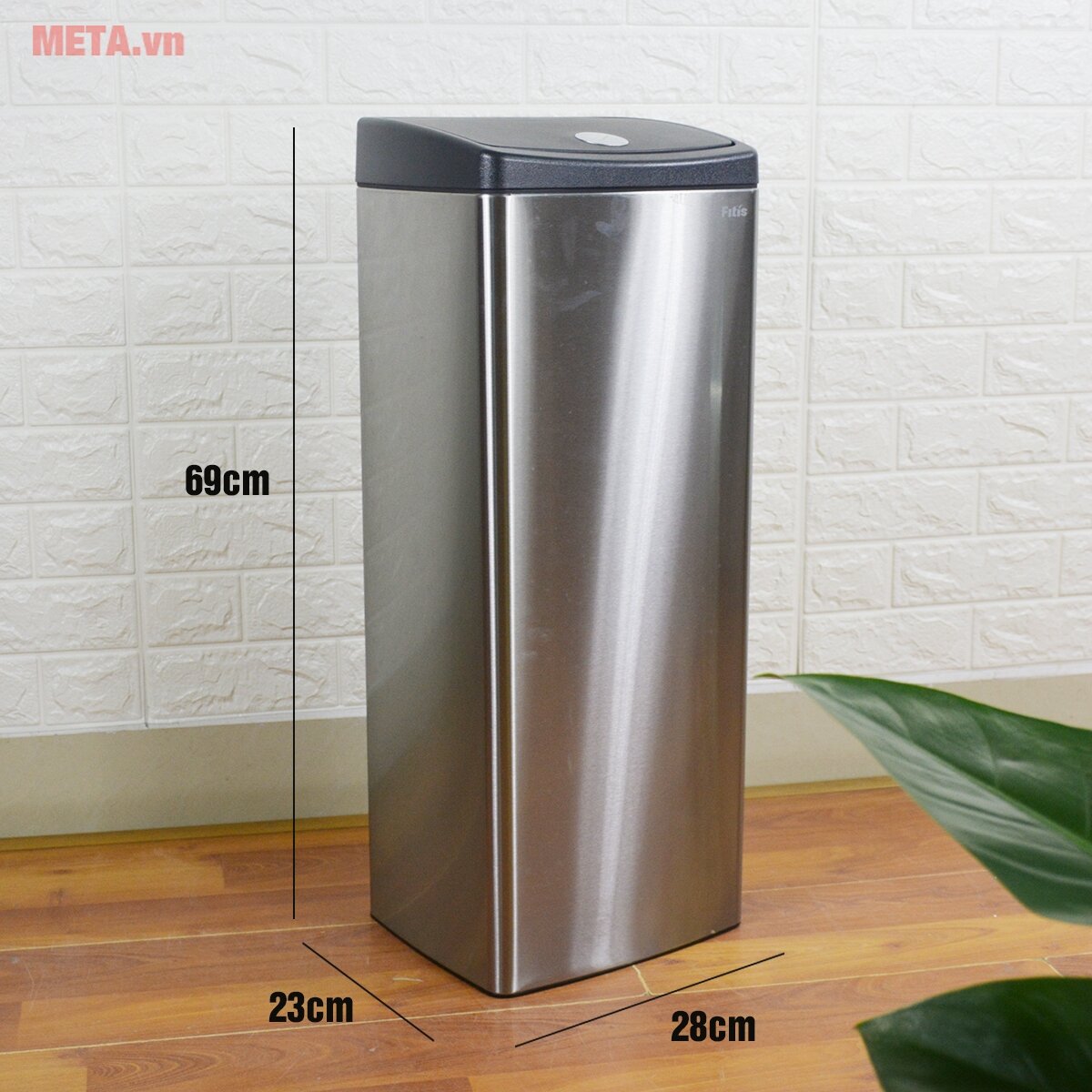 Thùng rác inox nhấn vuông lớn Fitis STL1-901 - 22 lít