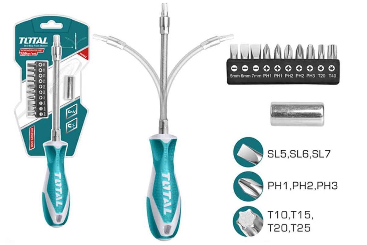 Bộ 12 tua vít thay đổi trục linh hoạt Total THT250FL1206