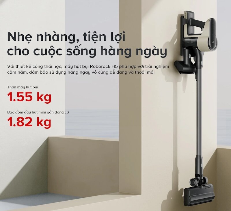 Máy hút bụi cầm tay Roborock H5 được trang bị viên pin lithium-ion dung lượng cao