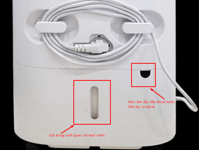 Bình chứa nước thải của máy làm khô không khí Edison ED 27BE có vạch theo dõi mực nước và chỗ nối ống thoát nước liên tục Bình chứa nước thải của máy làm khô không khí Edison ED 27BE có vạch theo dõi mực nước và chỗ nối ống thoát nước liên tục
