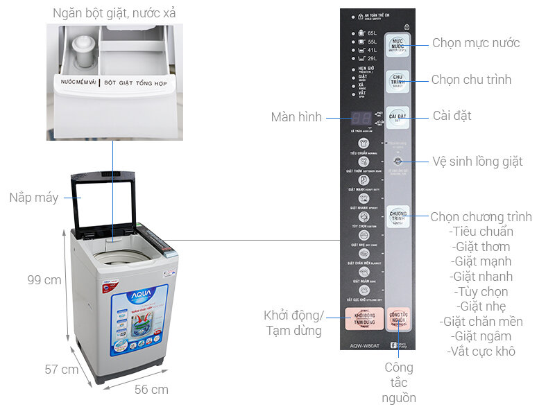 Máy giặt Aqua 8 kg AQW-W80AT H Máy giặt Aqua 8 kg AQW-W80AT H
