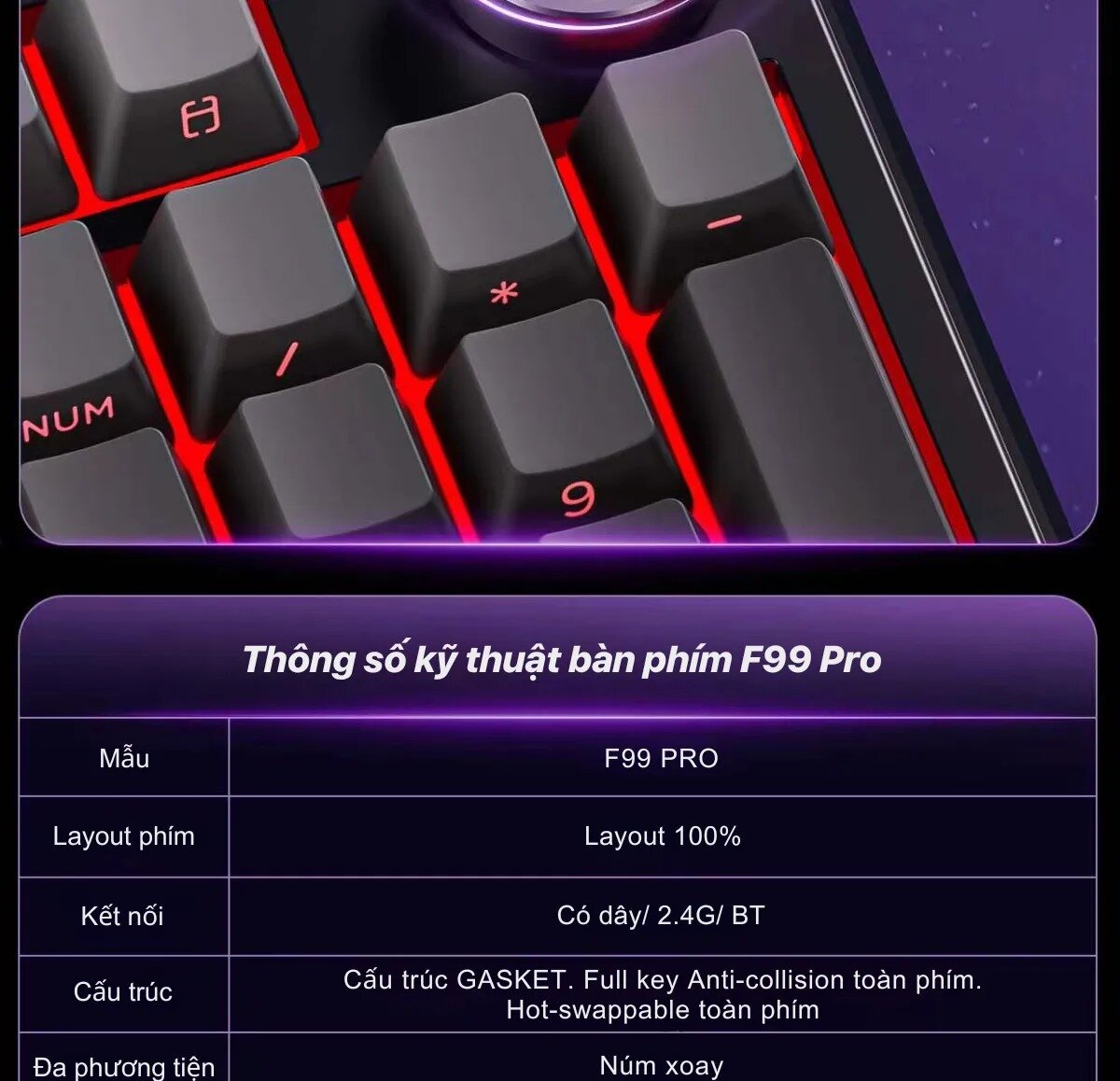 Bàn phím cơ gaming AULA F99 Pro 6