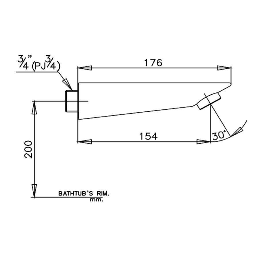 Bản vẽ kỹ thuật vòi xả bồn COTTO CT605 gắn tường