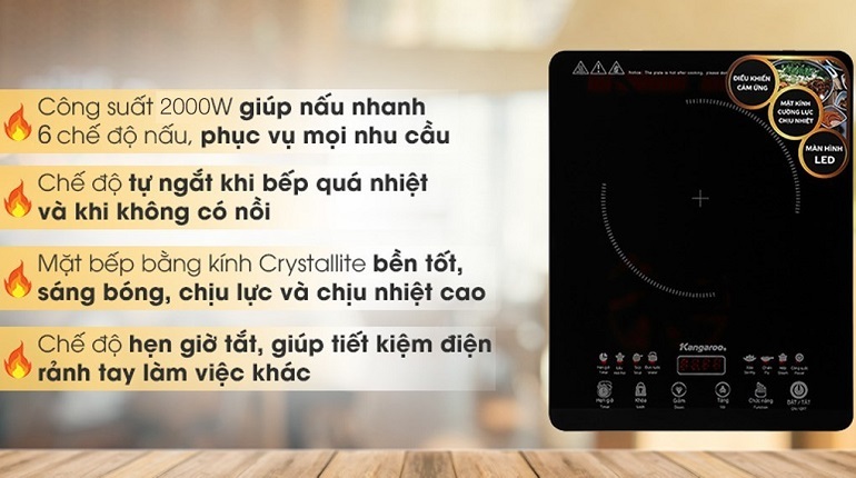 Bếp từ dương 1 vùng nấu Kangaroo KG18IH2 Bếp từ dương 1 vùng nấu Kangaroo KG18IH2
