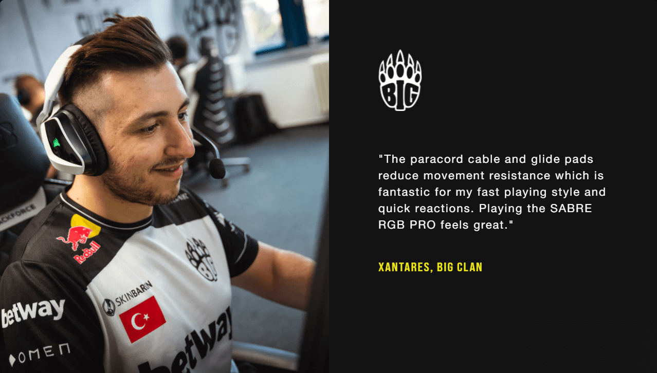 Pro player sử dụng Chuột Corsair Sabre RGB Pro (USB/RGB/PMW3392/đen) (CH-9303111-AP) 3