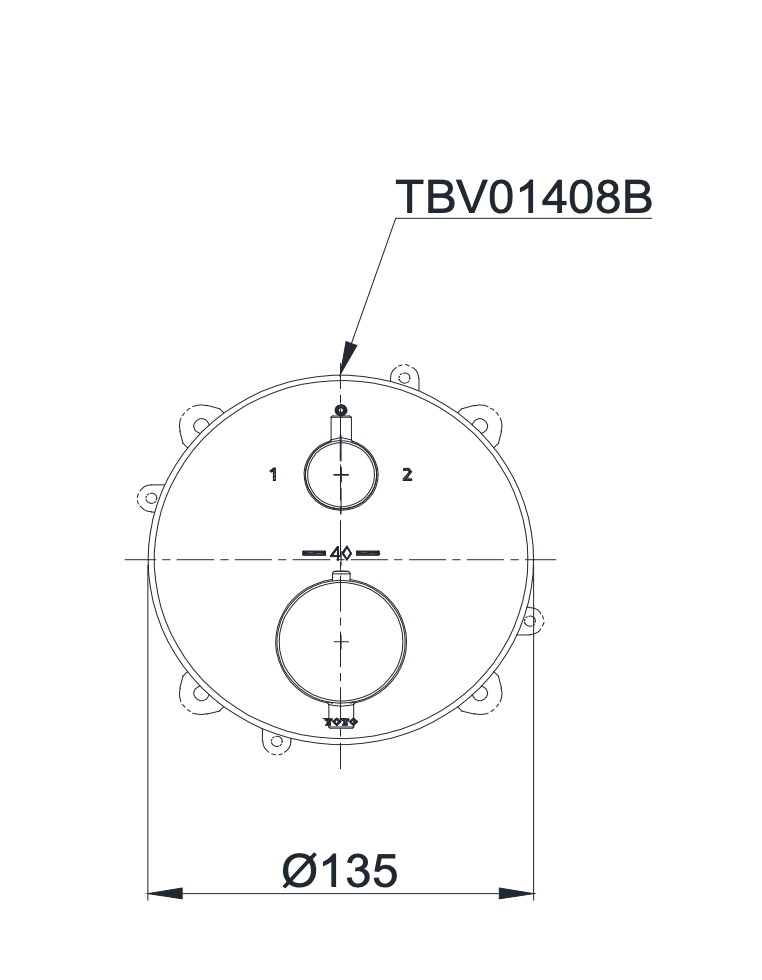 Bản vẽ kỹ thuật van điều chỉnh nhiệt độ & chuyển hướng TOTO TBV01408B