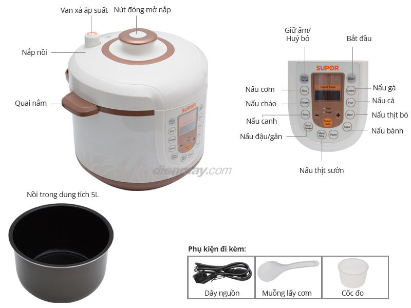 Nồi áp suất điện tử Supor CYSB50YC11VN-100, 5.0L Nồi áp suất điện tử Supor CYSB50YC11VN-100, 5.0L