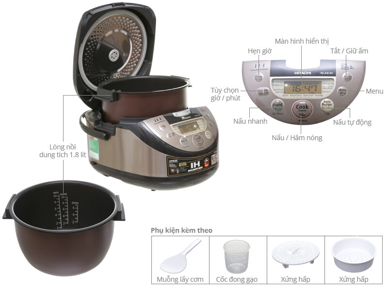 Nồi cơm điện từ Hitachi 1.8 lít RZ-JHE18Y
