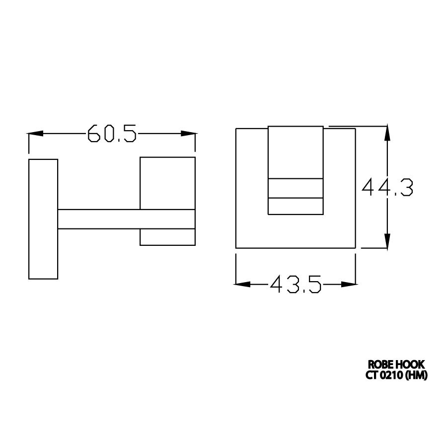 Bản vẽ kỹ thuật móc áo COTTO đơn CT0210(HM)