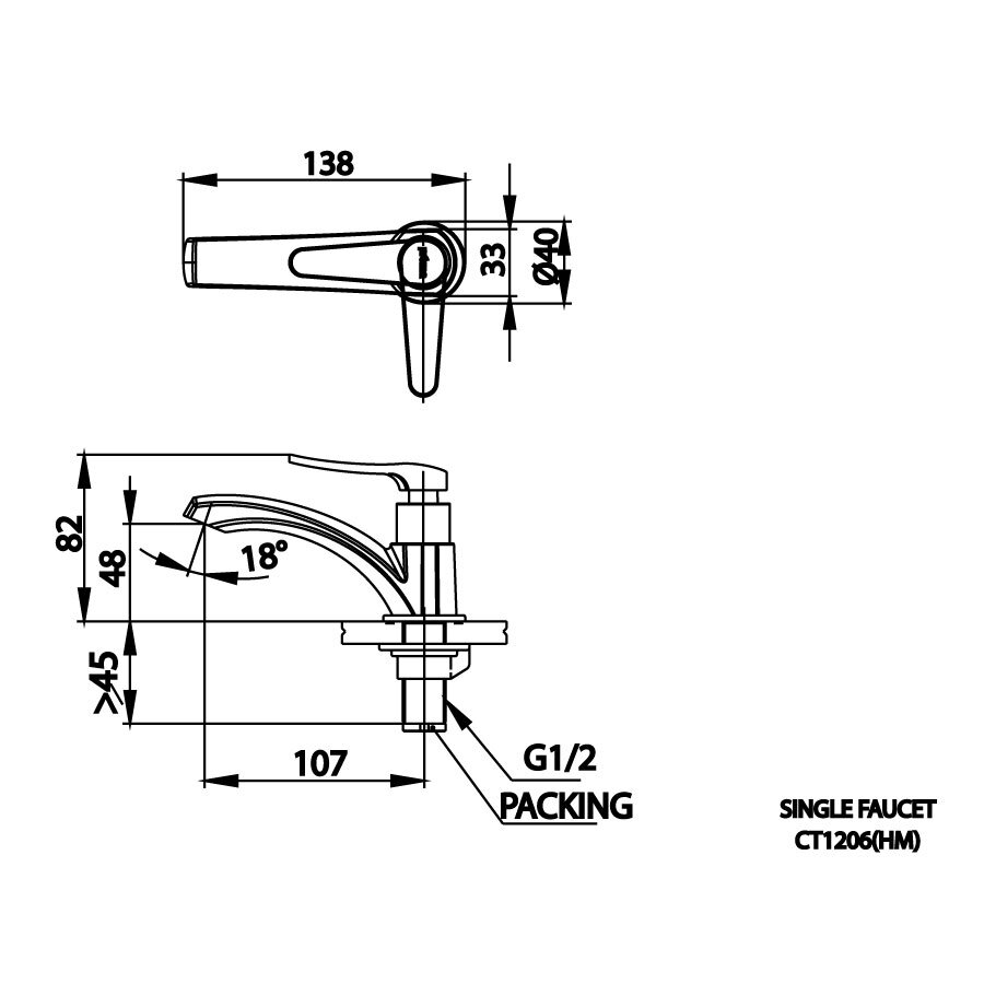 Bản vẽ kỹ thuật vòi lavabo lạnh COTTO CT1206(HM)