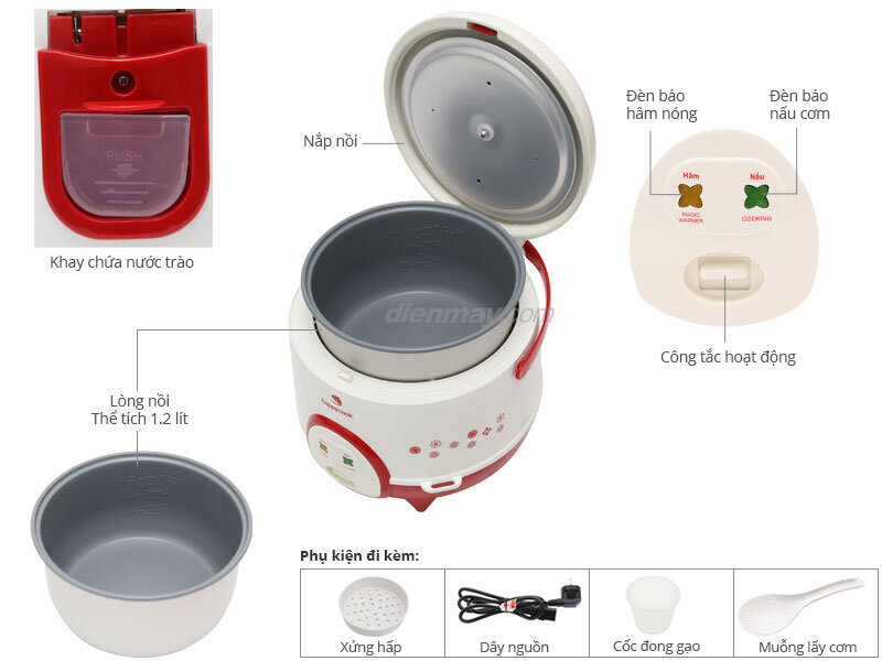 Nồi cơm điện Happycook 1.2 lít HC-120 Đỏ