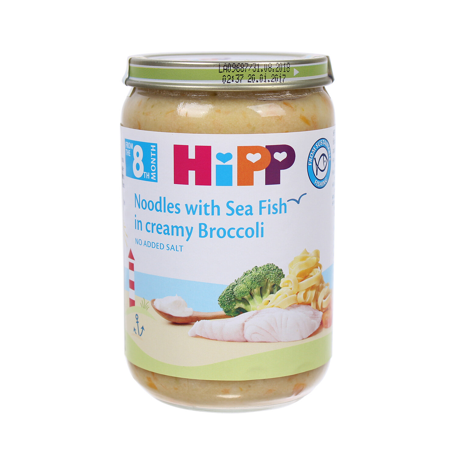 Dinh dưỡng đóng lọ Hipp Mì Tagliatelle, cá hồi, xốt kem, lơ xanh 6550 (220g)  Dinh dưỡng đóng lọ Hipp Mì Tagliatelle, cá hồi, xốt kem, lơ xanh 6550 (220g)