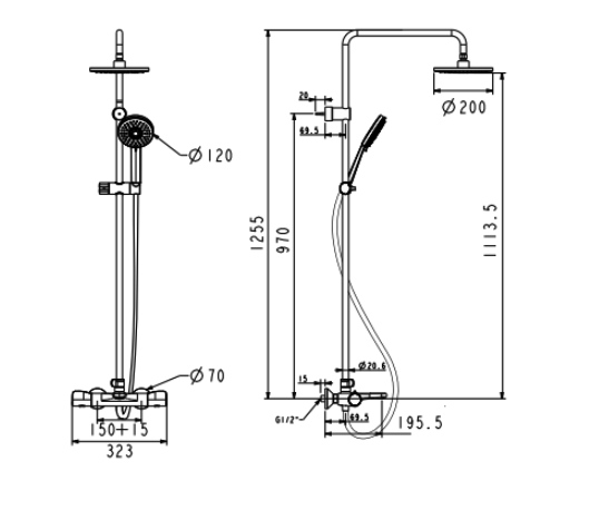 Bản vẽ kỹ thuật bộ vòi sen tắm đứng cảm biến nhiệt độ AMERICAN STANDARD WF-4952