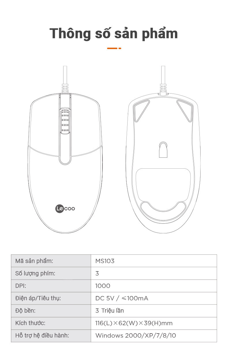 Chuột Lecoo MS103 đen (USB)