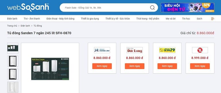 Tủ đông Sanden 7 ngăn 245 lít SFH-0870