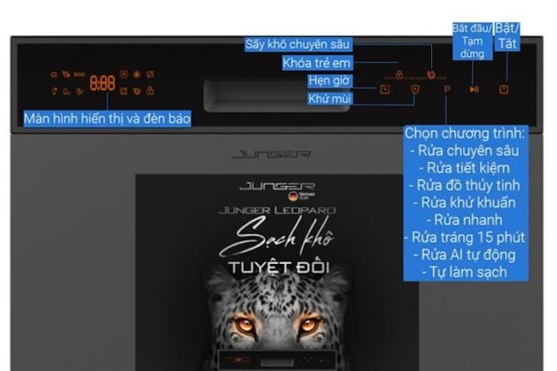 Máy rửa bát độc lập 13 bộ Junger DWJ-103 được tích hợp 8 chương trình rửa chuyên biệt
