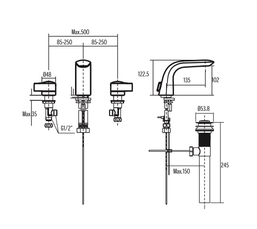 Bản vẽ kỹ thuật vòi lavabo 3 lỗ American Standard Kastello WF-1603
