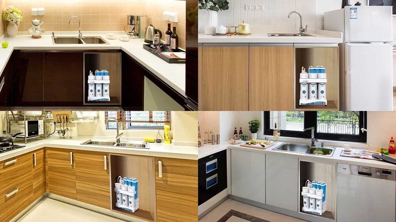 Máy lọc nước RO Karofi KAQ-U03 Pro được lắp gầm tủ gọn gàng