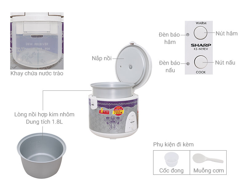 Nồi cơm điện Sharp KS-N19EV RP 1.8 lít