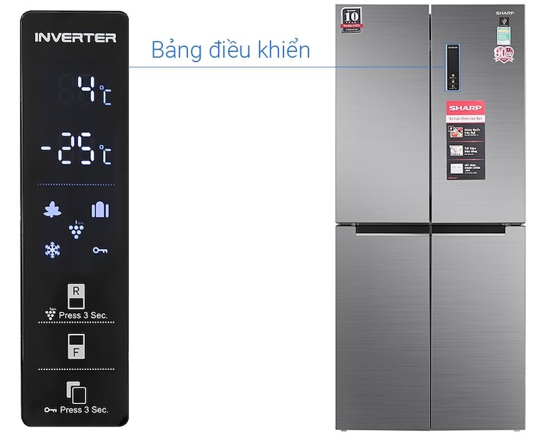 Tủ lạnh Sharp Inverter 401 lít SJ-FXP480V-SL thiết kế bảng điều khiển cảm ứng bên ngoài
