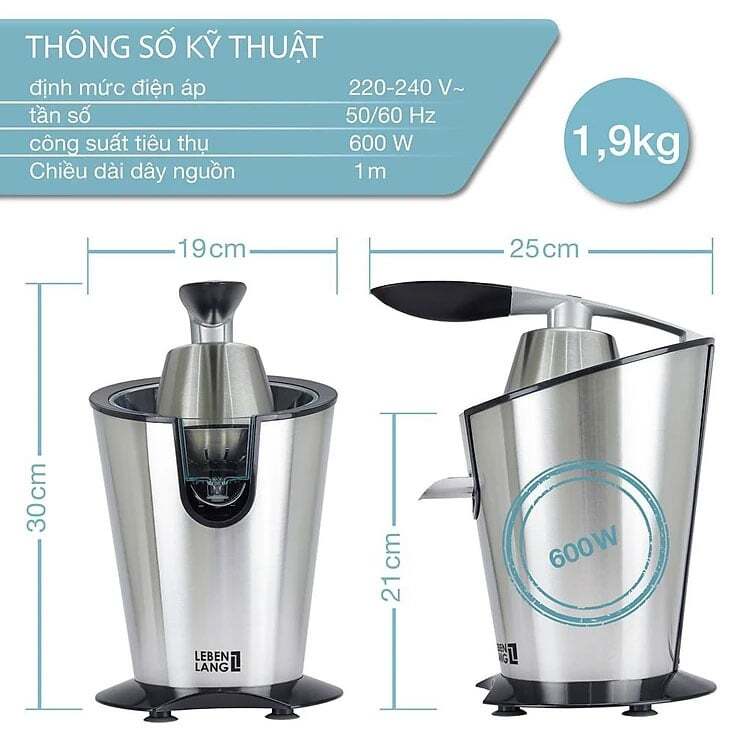 Kích thước máy vắt cam Máy vắt cam dùng điện