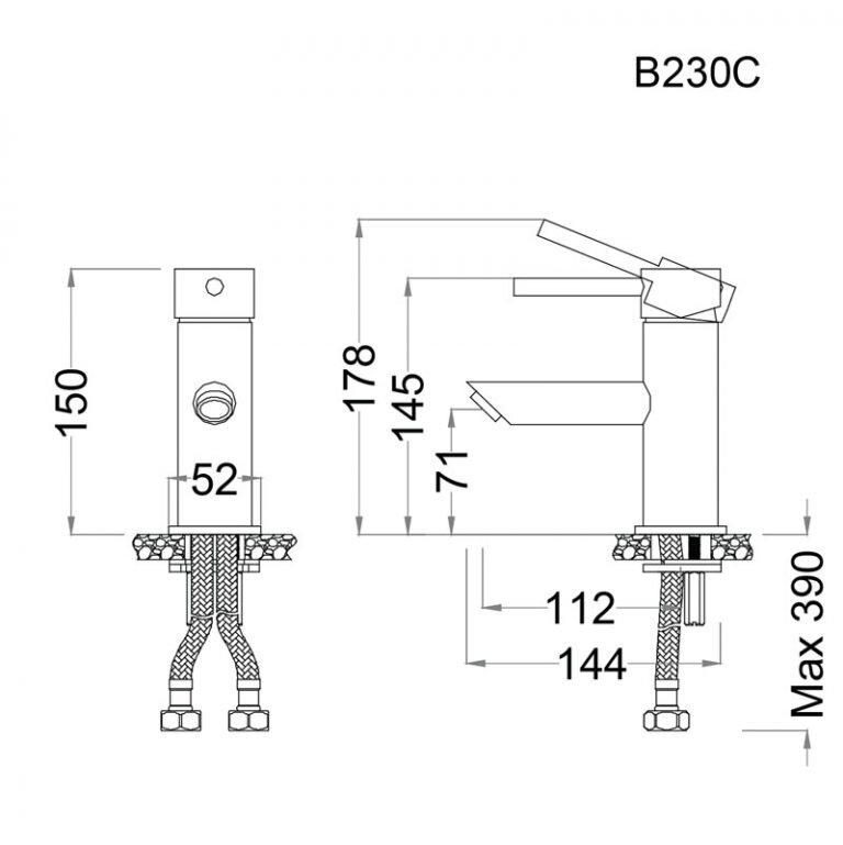 Bản vẽ kỹ thuật vòi chậu rửa mặt Caesar B 230C