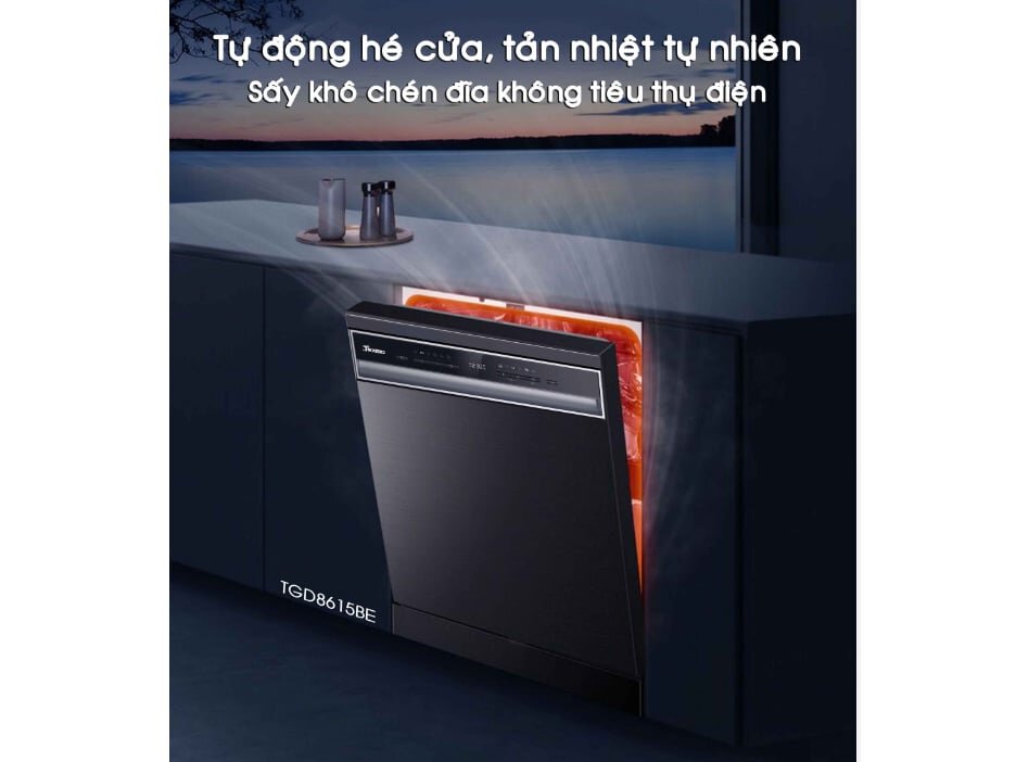 máy rửa bát độc lập TGD8615BE sẽ tự động mở cửa để tản nhiệt tự nhiên