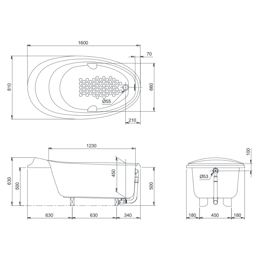 Bản vẽ kỹ thuật bồn tắm TOTO PPY1610HPTE#S TVBF412 ngọc trai 1m6 tay vịn gồm ống thải
