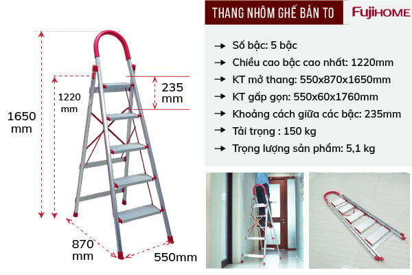 Thang nhôm ghế bản to 5 bậc Fujihome SL-305
