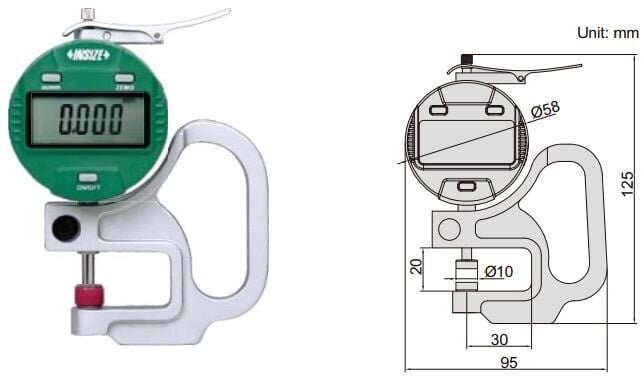 Đồng hồ đo độ dày điện tử Insize 2871-101