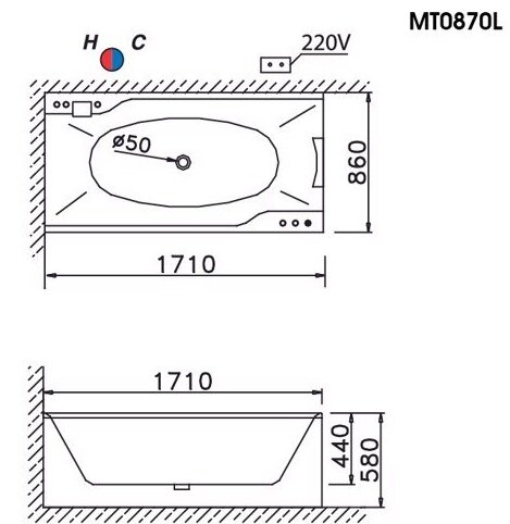 Bản Vẽ Kỹ Thuật Bồn Tắm Massage Caesar MT0870L/R