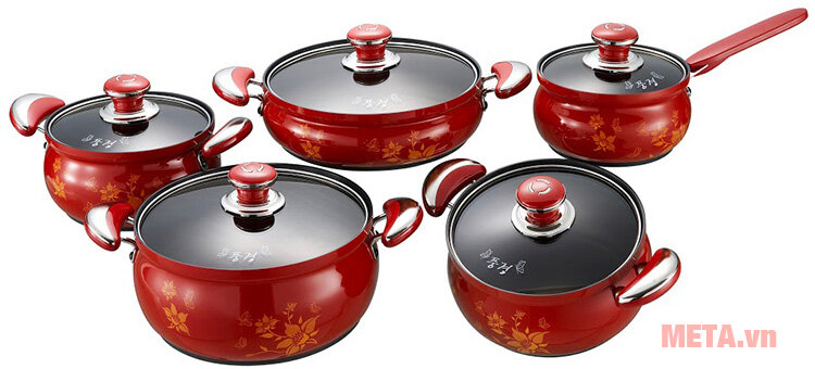 Bộ 5 nồi nhôm PoongNyun FAPV (10 món - màu đỏ)