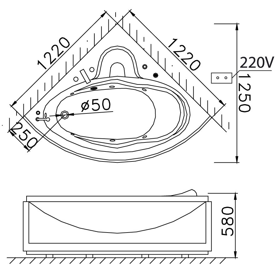 Bản Vẽ Kỹ Thuật Bồn Tắm Góc Caesar MT5120A