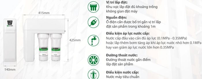 Kích thước của máy lọc nước A.O.Smith R400E