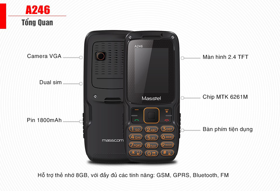 Điện thoại Masstel A246 Black