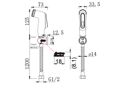 Bản vẽ kỹ thuật vòi xịt vệ sinh American Standard FFAS6868 (Đầu mạ)