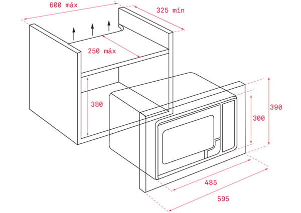 Kích thước lắp đặt lò vi sóng Teka ML 820 BIS
